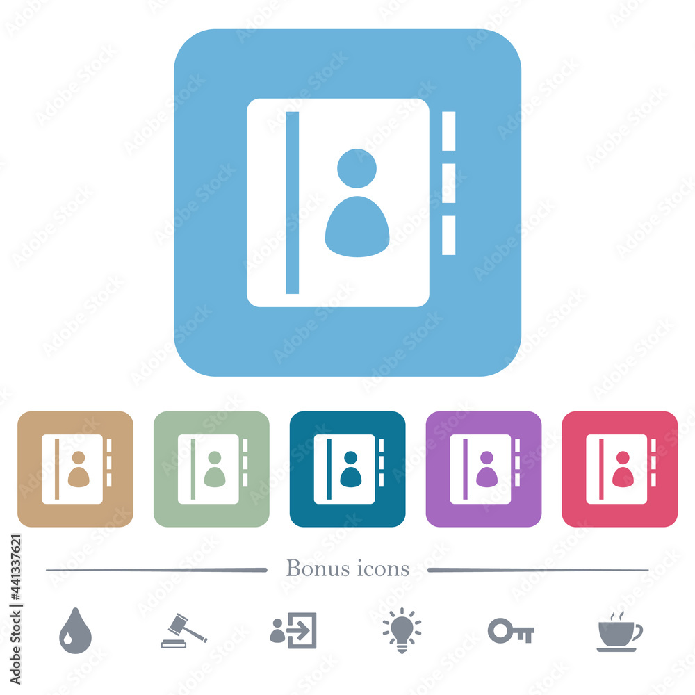 Contacts flat icons on color rounded square backgrounds Contacts flat icons on color rounded square backgrounds