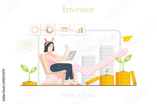 business women and investors analyze their investments at home. for the growth of profits and dividends. Vector illustration
