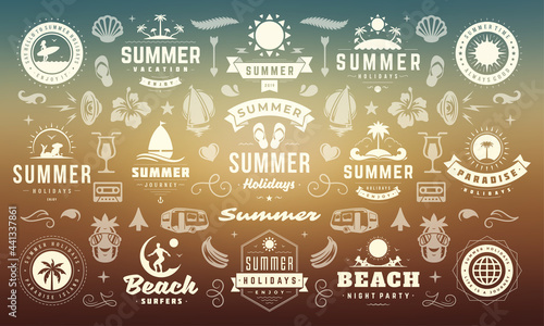 Summer labels and badges design set retro typography for posters and t-shirts