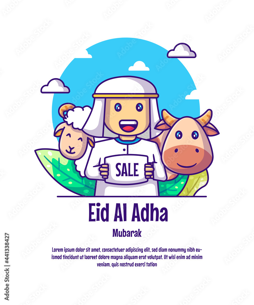Man sale sacrificial animals Cartoon Vector Illustrations. Eid al Adha Icon Concept Isolated Premium Vector
