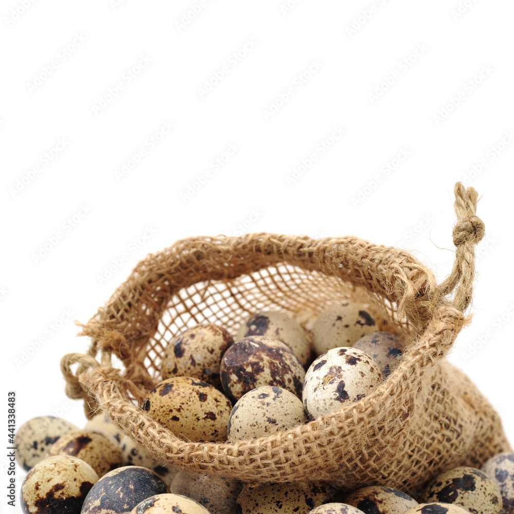 Obraz premium quail eggs on white background 