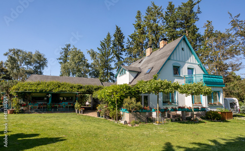 Beautiful house in spring garden