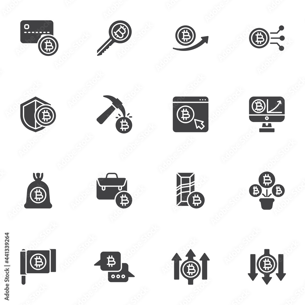 Bitcoin, digital money vector icons set Bitcoin, digital money vector icons set