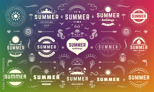 Summer holiday labels and badges design set retro typography for posters and t-shirts.