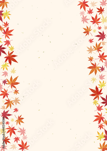 秋の背景素材 紅葉 もみじ 和紙背景（縦長 A3・A4比率）