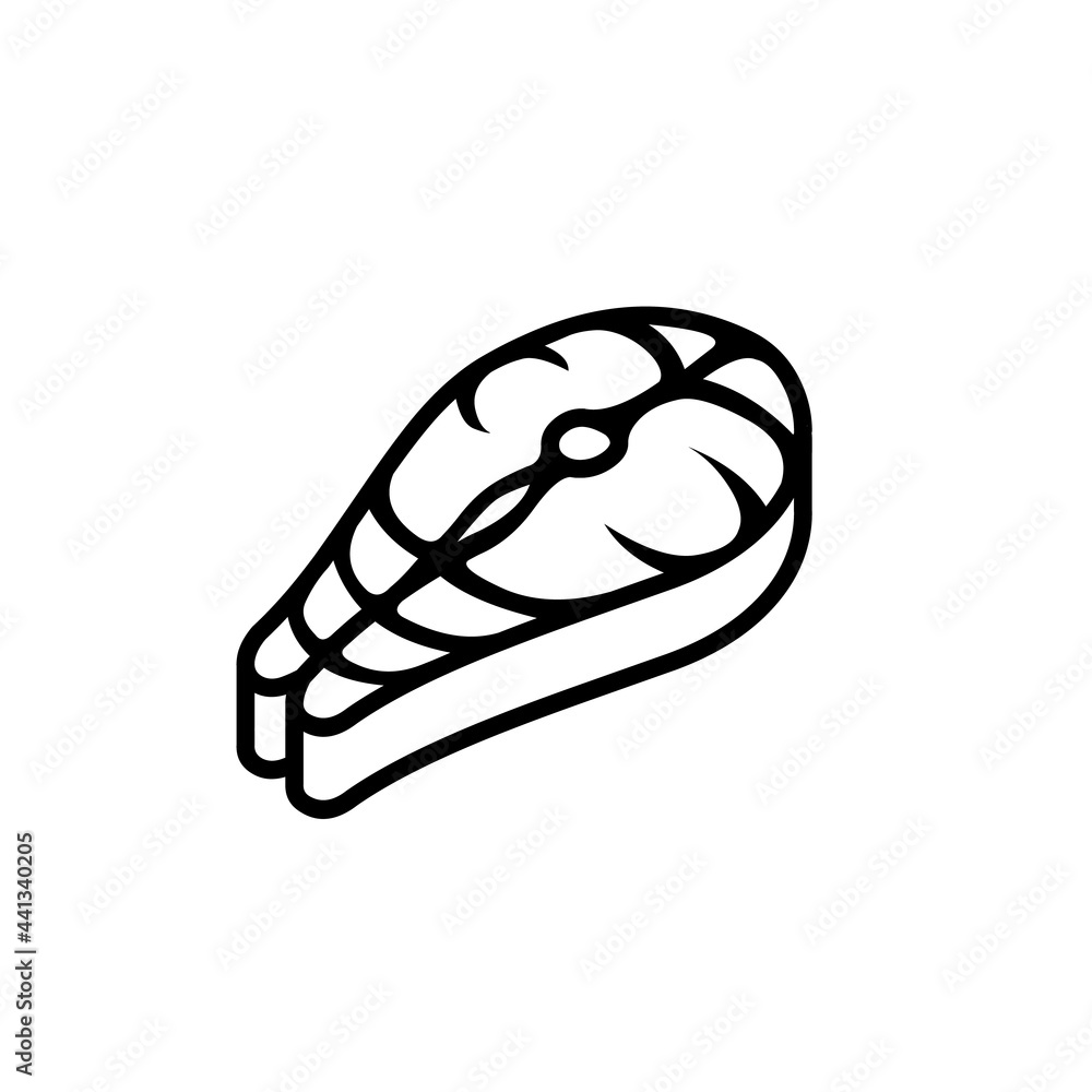 Salmon fish steak icon. Black line vector isolated icon on white background. Best for menus of restaurants, cafes, bars and food courts. Salmon fish steak icon. Black line vector isolated icon on white background. Best for menus of restaurants, cafes, bars and food courts.
