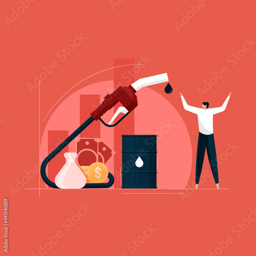 daily fuel price hike concept, rising oil price, unhappy driver, increased costs of oil barrel