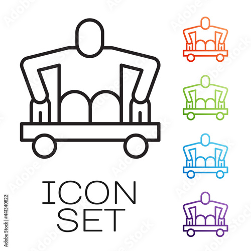 Black line Man without legs sitting wheelchair icon isolated on white background. Disability concept. Guy with physical disabilities. Set icons colorful. Vector