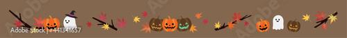 ハロウィンの装飾 秋の紅葉、ライン、区切り線 茶色背景（No.3）