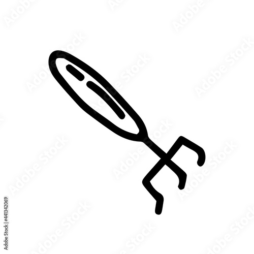 Hoe like fork. Hand drawn outline vector illustration in doodle style, isolated. Gardening element. Tools for working in the garden, on the farm.