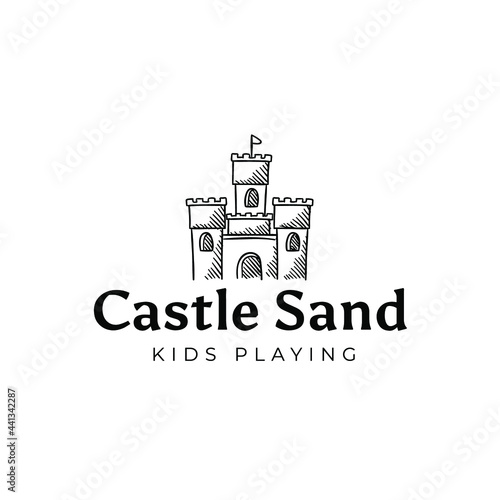 Castle Sand Kids Playing In Beach Logo Vector Illustration Template Icon Design
