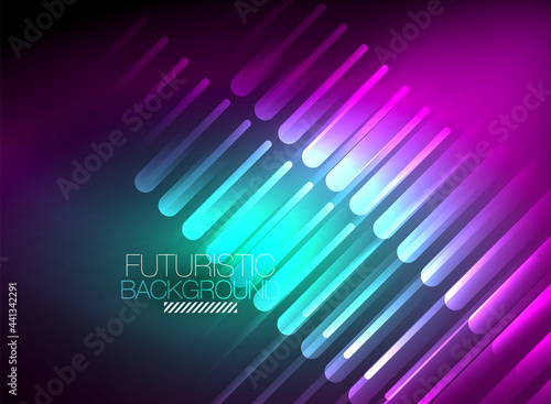 Bright neon color techno abstract background  shiny glowing neon lines in the dark background