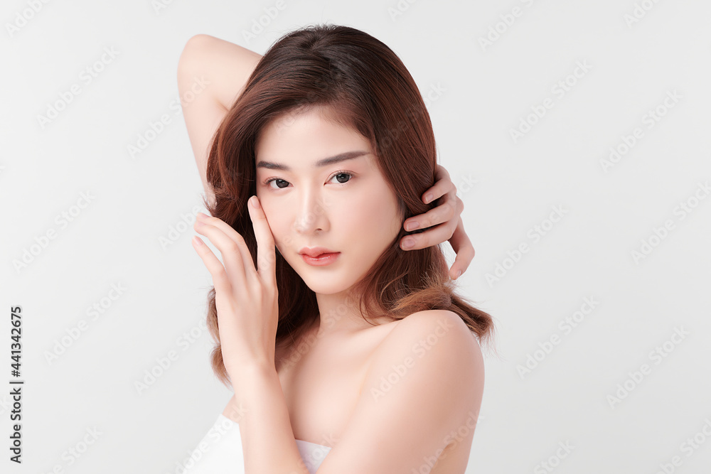 Beautiful young asian woman with clean fresh skin on white background, Face care, Facial treatment, Cosmetology, beauty and spa, Asian women portrait. Beautiful young asian woman with clean fresh skin on white background, Face care, Facial treatment, Cosmetology, beauty and spa, Asian women portrait.