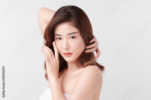 Wallpaper Mural Beautiful young asian woman with clean fresh skin on white background, Face care, Facial treatment, Cosmetology, beauty and spa, Asian women portrait. Torontodigital.ca