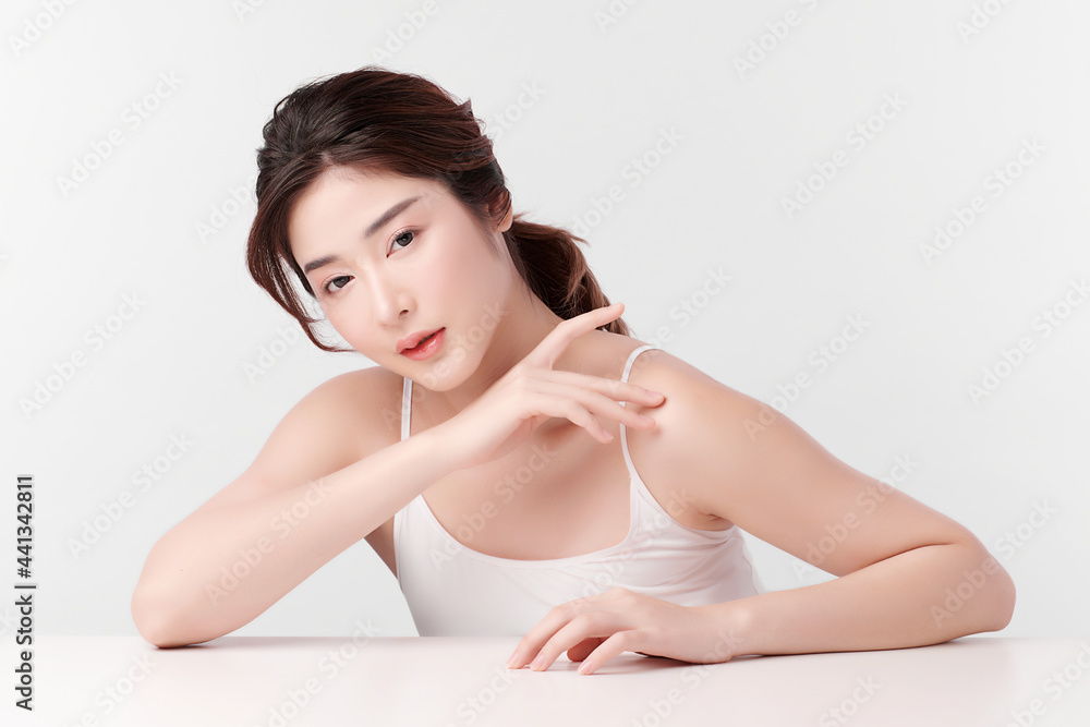 Beautiful young asian woman with clean fresh skin on white background, Face care, Facial treatment, Cosmetology, beauty and spa, Asian women portrait. Beautiful young asian woman with clean fresh skin on white background, Face care, Facial treatment, Cosmetology, beauty and spa, Asian women portrait.