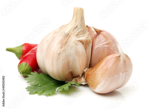 garlic and red pepper isolated on white background
