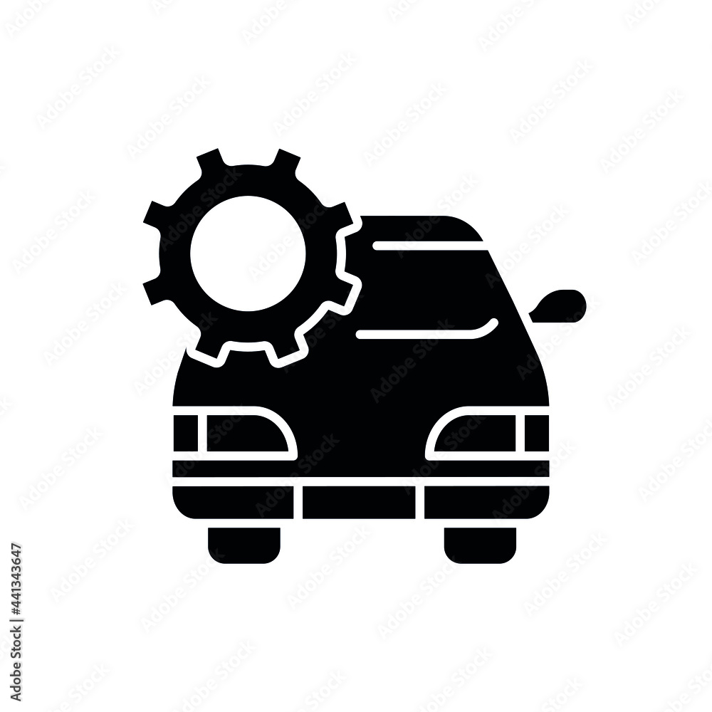 Vehicle and gear glyph icon. Vector fill black illustration. Vehicle and gear glyph icon. Vector fill black illustration.