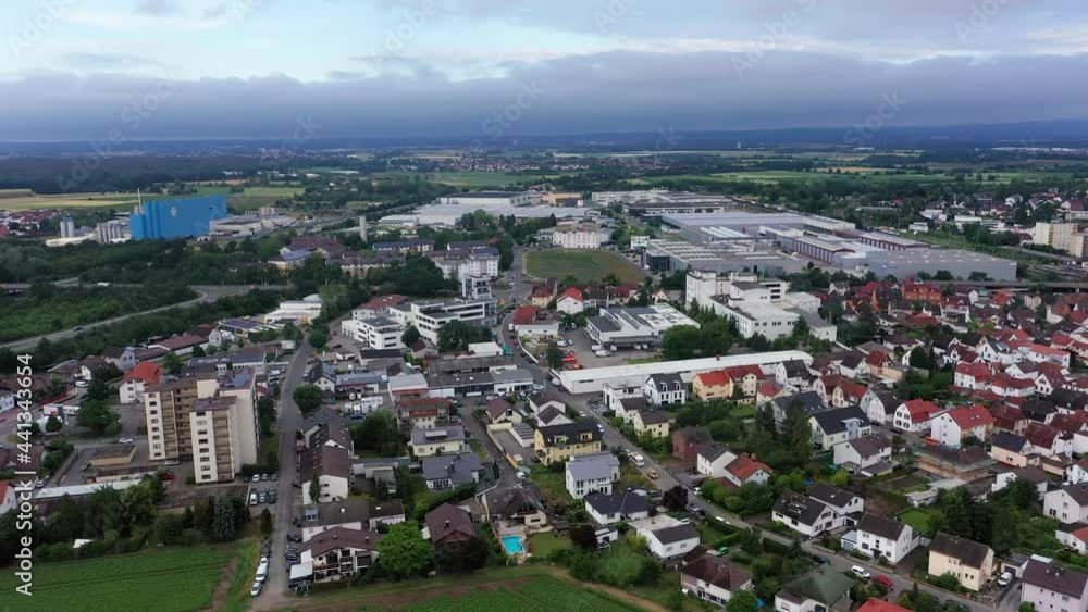 Drone flight in Germany over Hessian district town Gross Gerau in the evening Drone flight in Germany over Hessian district town Gross Gerau in the evening
