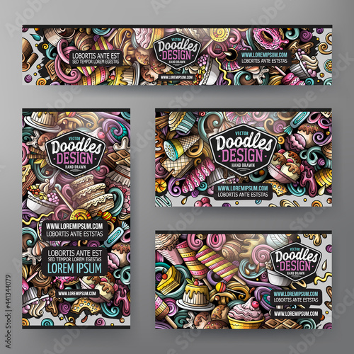 Cartoon vector doodle set of Sweets corporate identity templates