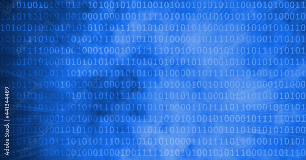 Digitally generated image of binary coding data processing against blue background Digitally generated image of binary coding data processing against blue background