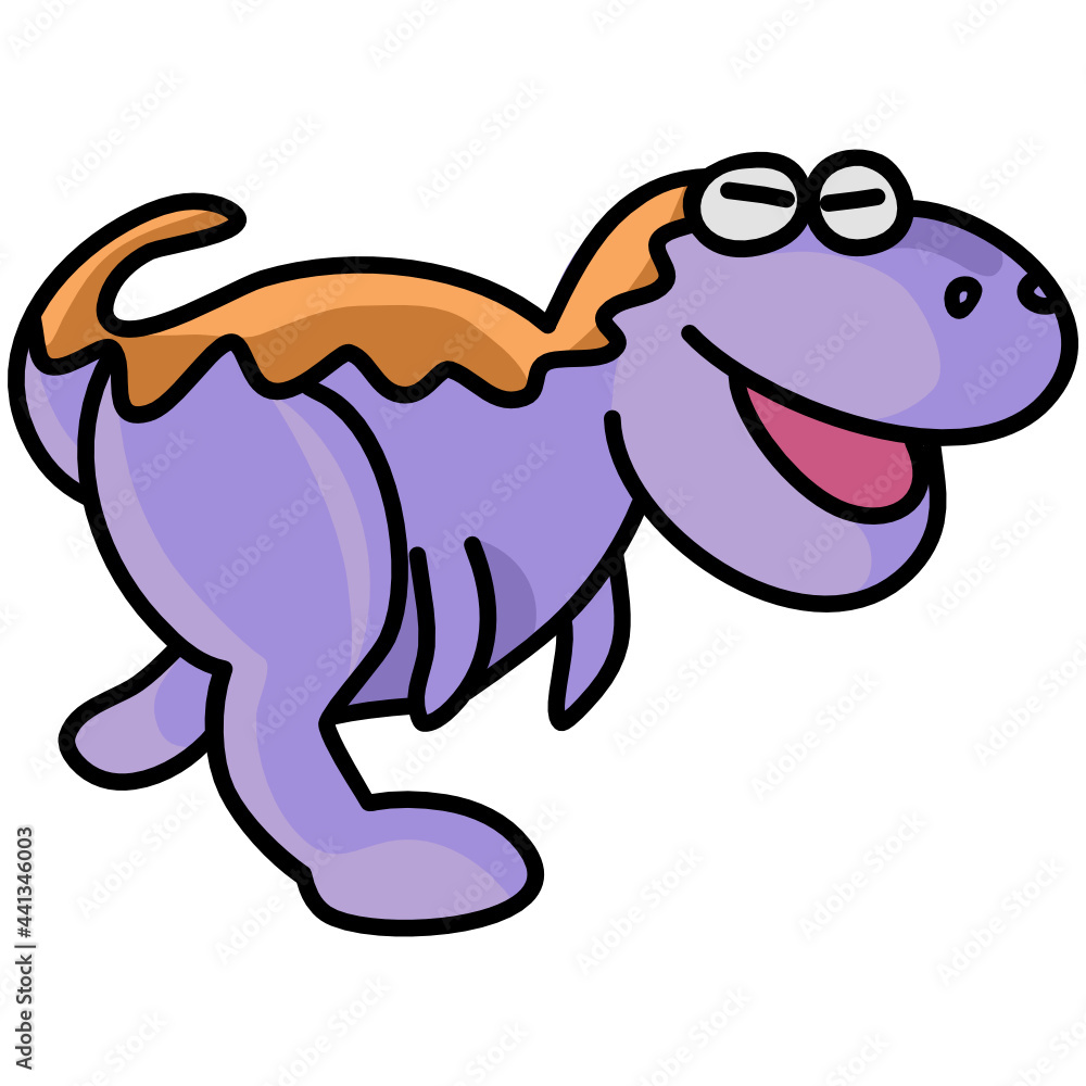 A cute small purple dinosaur is smiling on a white background. A cute small purple dinosaur is smiling on a white background.