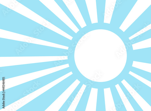 Sunlight retro background with vintage round frame for text. blue and white color burst background.