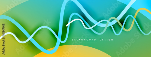 Abstract gradient background with wave line with shadow effect. Geometric composition. 3D shadow effects and fluid gradients