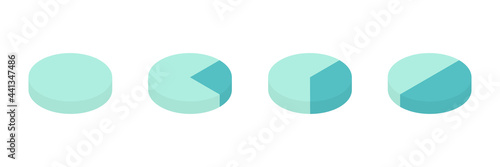 Pie chart blue infographic set. Business analysis symbol for reports and presentations. Isometric round diagrams with different heights. Statistics information. Vector illustration isolated