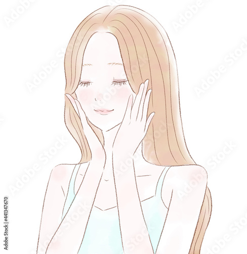 目を閉じる女性　スキンケアのイメージ