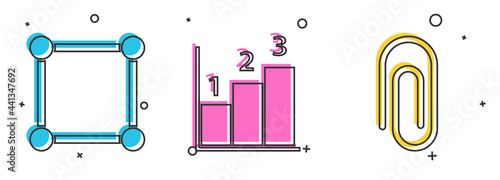 Set Geometric figure Square, Graph, schedule, chart, diagram and Paper clip icon. Vector