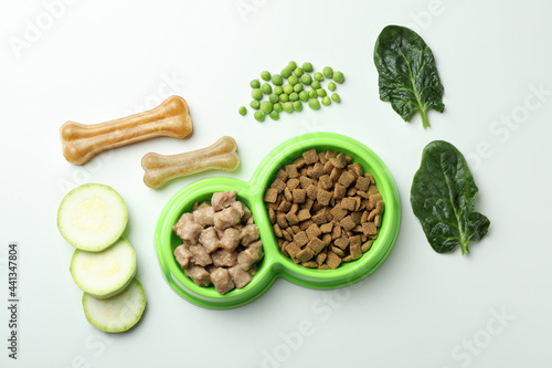 Concept of organic pet food on white background