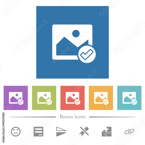 Image ok flat white icons in square backgrounds