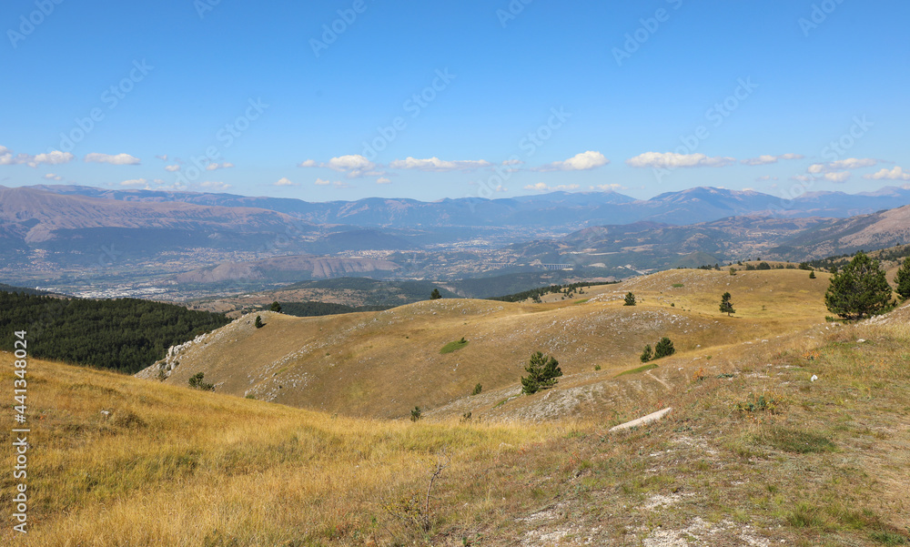 panorama of the Apennines in the Abruzzo region in central Italy on a sunny summer day
