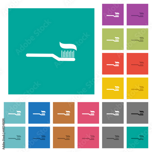 Toothbrush with toothpaste square flat multi colored icons