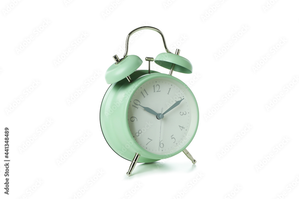 Mint alarm clock isolated on white background Mint alarm clock isolated on white background