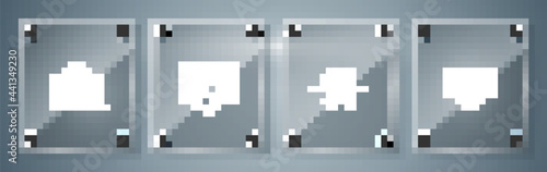 Set Password protection, Incognito mode, Browser with shield and Laptop and lock. Square glass panels. Vector