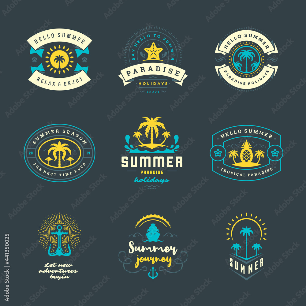 Naklejka premium Summer holiday labels and badges retro design set