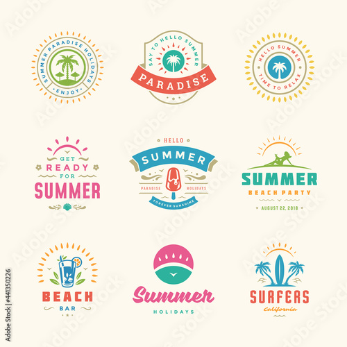 Summer holiday labels and badges retro design set