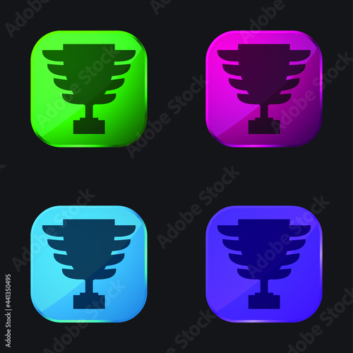 Award Trophy Shape four color glass button icon