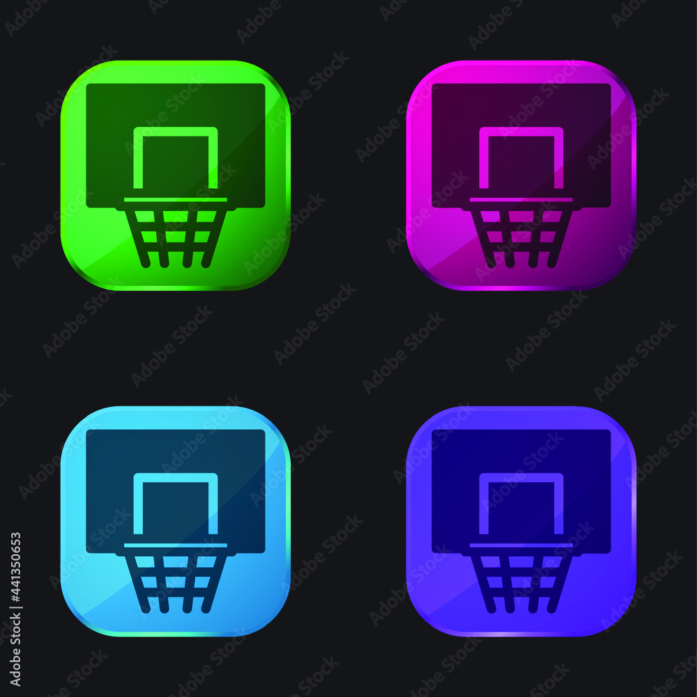 Basketball Basket four color glass button icon Basketball Basket four color glass button icon