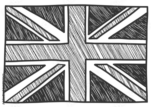 British flag sketch black and white hatching. United Kingdom drawing. Vector illustration