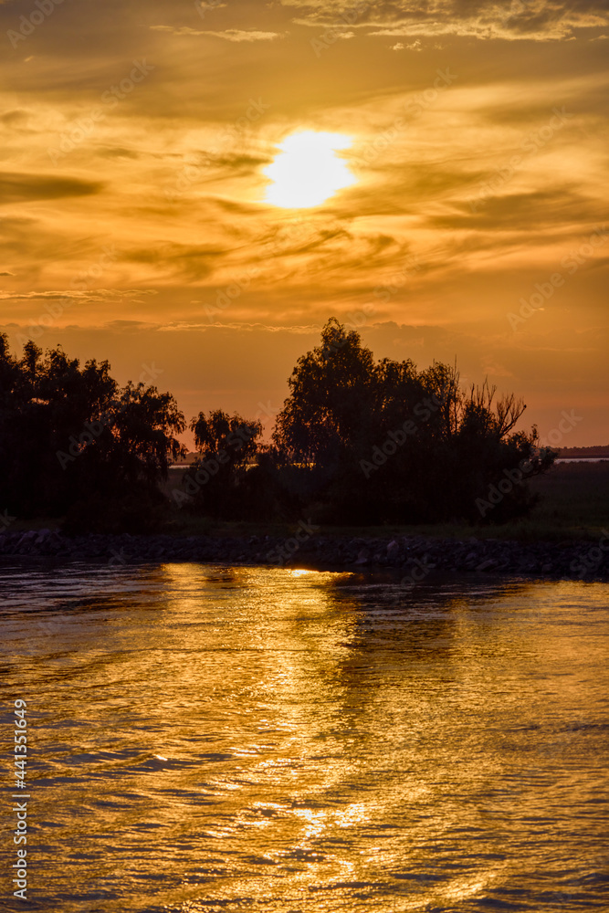 Beautiful landscape with sunset in the Danube Delta, Romania