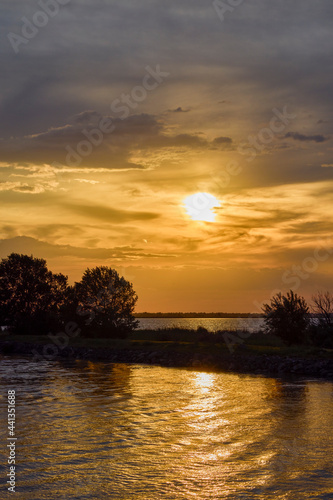 Beautiful landscape with sunset in the Danube Delta  Romania