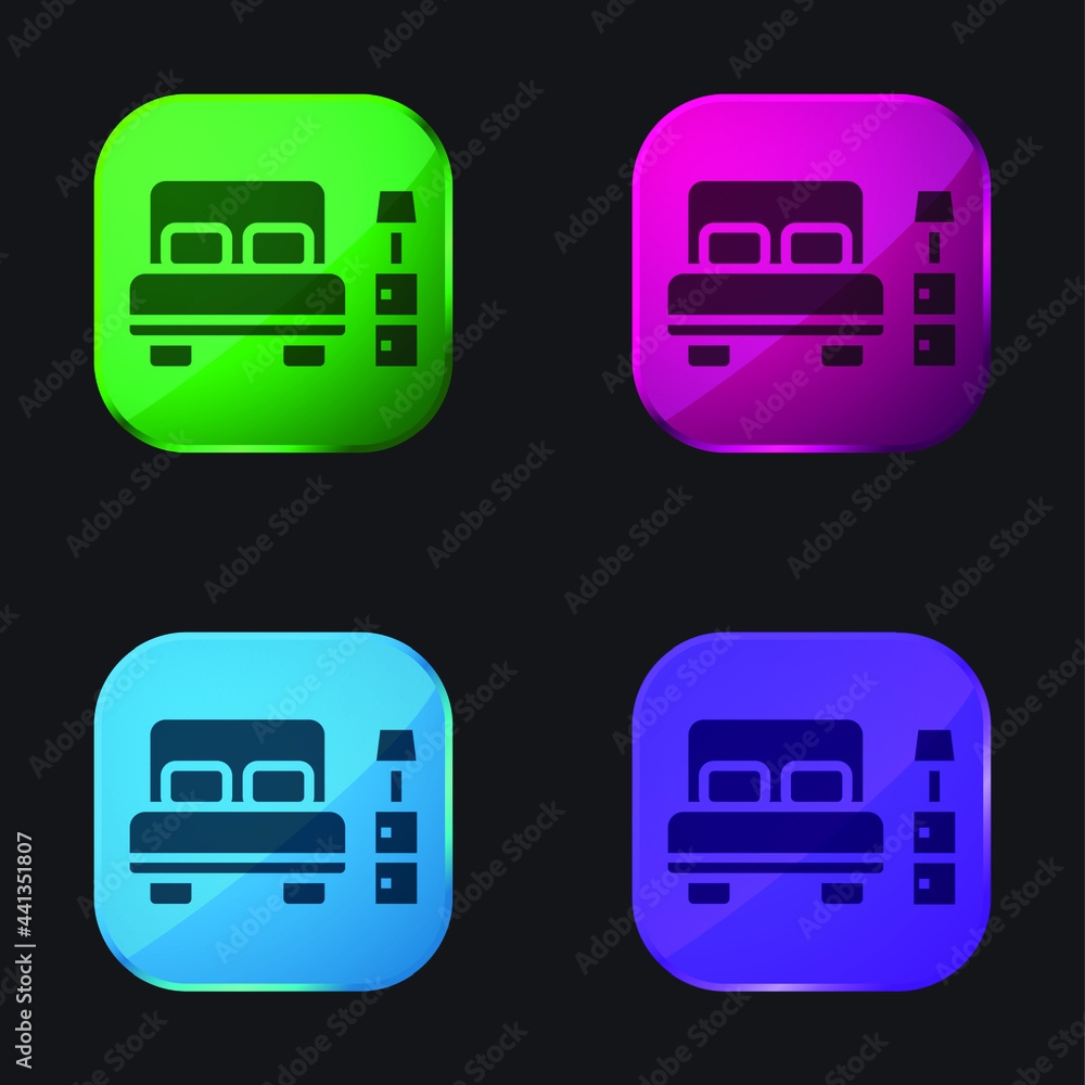 Bedroom four color glass button icon Bedroom four color glass button icon