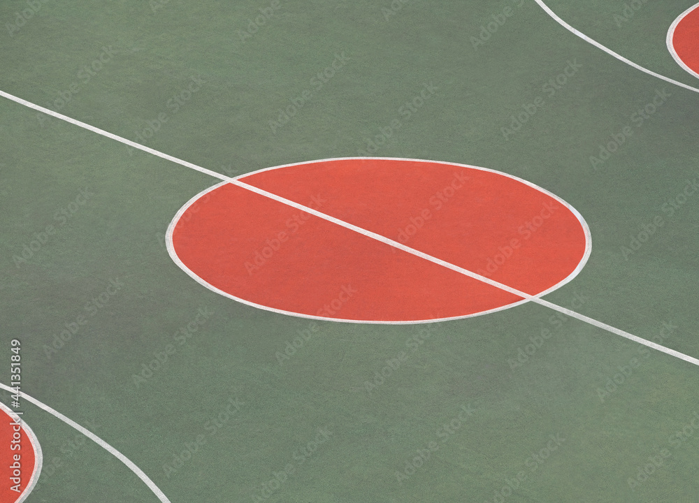 Floor of playing field with center circle. Sports ground texture