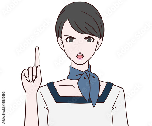 人差し指を立てる受付嬢