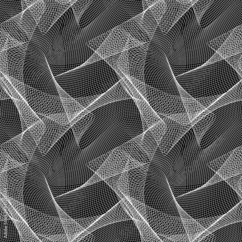 Vector black white seamless pattern. Abstract moire texture of white lines for wallpaper or textile design.
