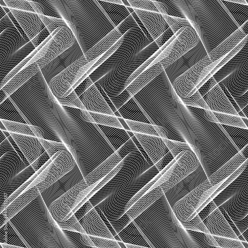 Vector black white moire seamless pattern. Abstract texture of white lines for textile or wallpaper design.