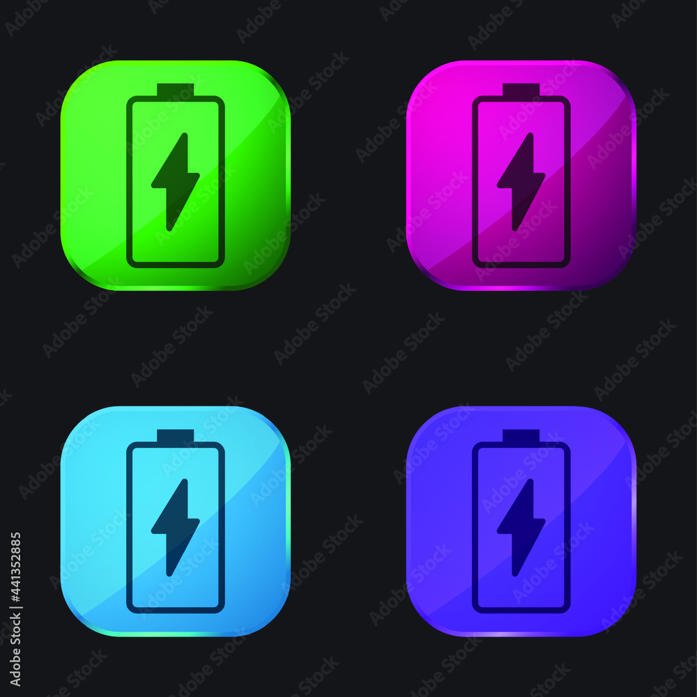Battery four color glass button icon Battery four color glass button icon