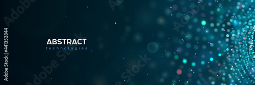 3d abstract technology particles vector blue banner. Scientific medical research, big data abstract illustration with blur effect
